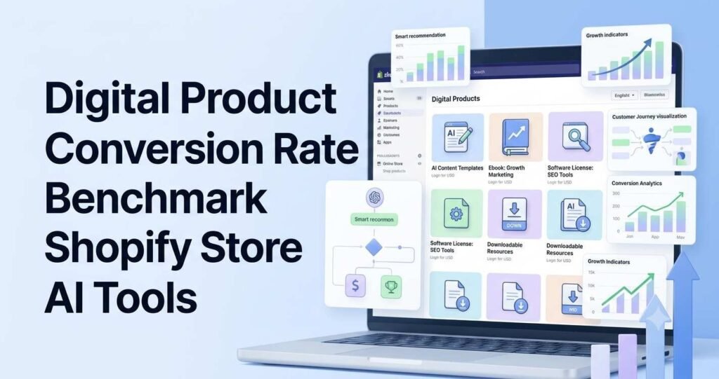 digital product conversion rate benchmark shopify store ai tools