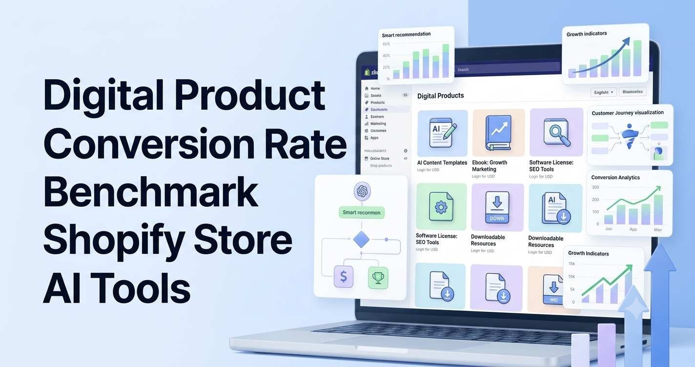 digital product conversion rate benchmark shopify store ai tools