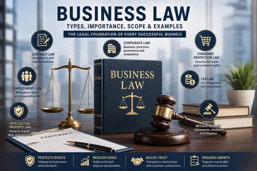 Explain Business Law: Types, Importance, Scope & Examples